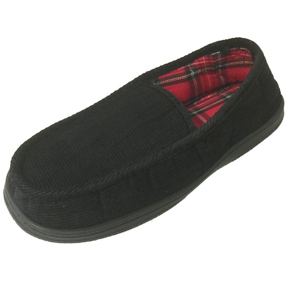 Men's Close Back Slipper Black Corduroy Flannel Lining House Moccasins