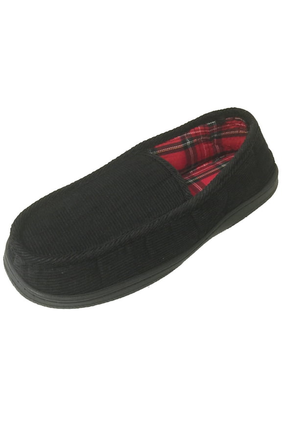 Men's Close Back Slipper Black Corduroy Flannel Lining House Moccasins