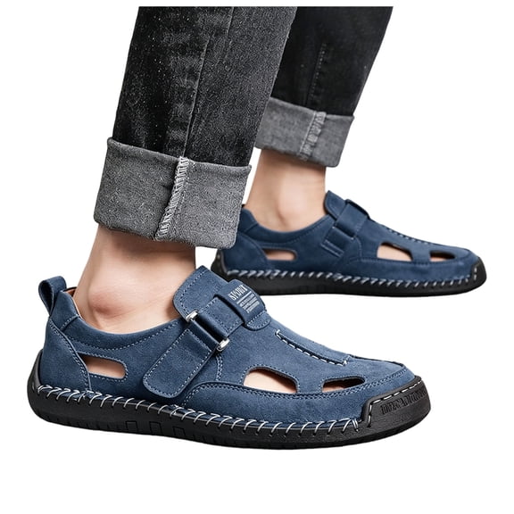 Men's Closed Round Toe Flat Shoes Vintage Fashion Sandals Comfortable Cut out Non Slip Fisherman Shoes for Leisure Work Driving Blue Size 8