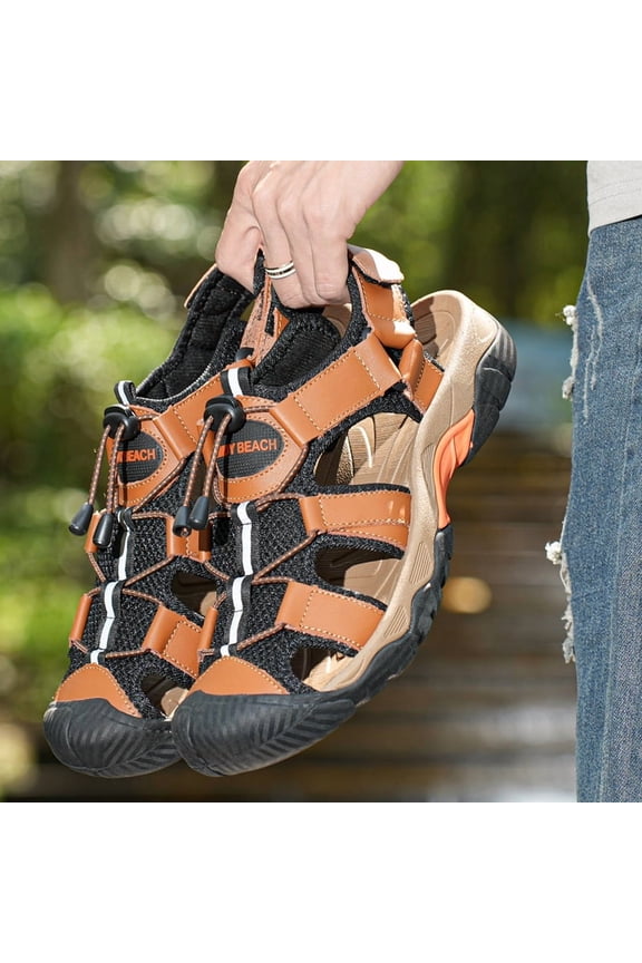 Men's Closed-Toe Hiking Sandals, Adjustable Quick-Lock Outdoor Sports Sandals