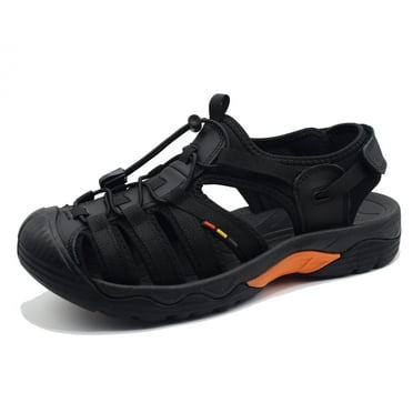 YING LAN Men's Leather Fisherman Sandals - Closed Toe Water Shoes For Hiking & Summer Outdoor Activities