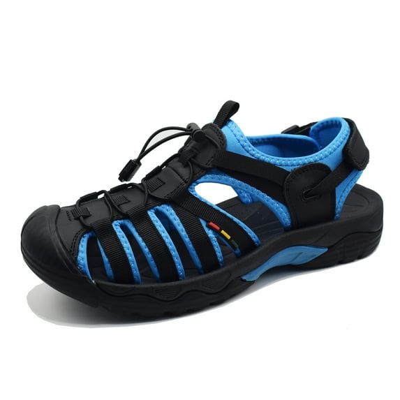 Men's Closed Toe Hiking Sandals Summer Beach Sandals Mens Athletic Leather Sandals Casual Comfort Outdoor Fisherman Shoes Waterproof Blue 10.5