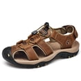 thumbnail image 1 of Men's Closed Toe Leather Hiking Sandals Outdoor Beach Sandals Mens Casual Comfort Fisherman Shoes Non-Slip Waterproof Brown 7.5#, 1 of 7