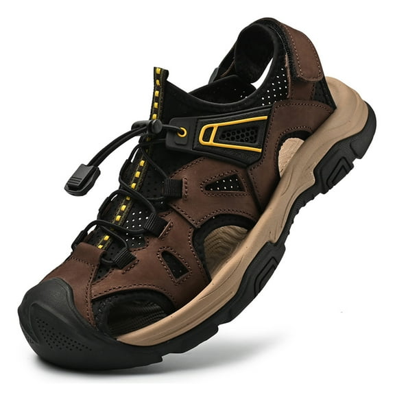 Men's Closed Toe Leather Sandals Outdoor Hiking Beach Sandal Waterproof Athletic Fisherman Shoes