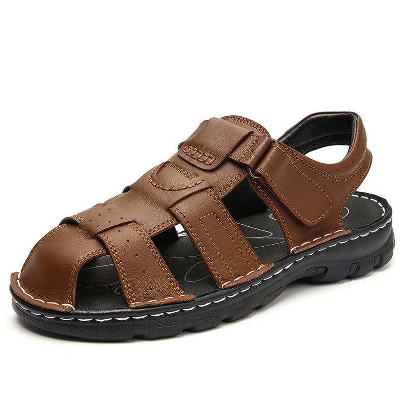 Men s Closed Toe Leather Shoes Outdoor Handmade Adjustable Summer Fisherman Beach Sandals for Men Walmart