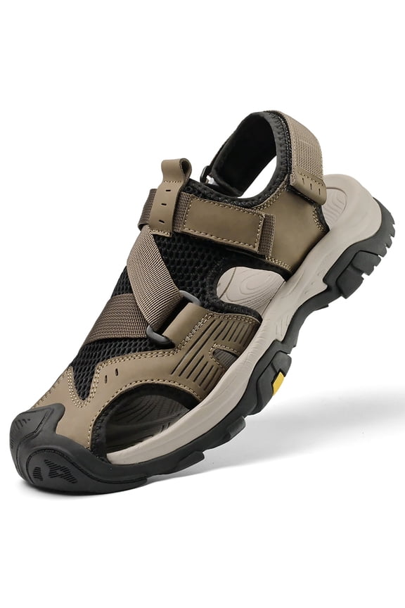 Men’s Closed-Toe Outdoor Hiking Sandals, Breathable Adjustable Sport Sandals with Non-Slip Rugged Sole