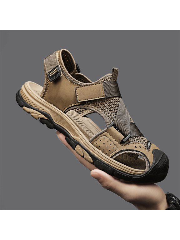 Men’s Closed-Toe Outdoor Hiking Sandals, Breathable Mesh Sport Sandals with Adjustable Straps