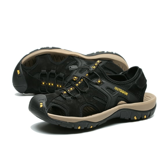 Men's Closed Toe Sandals Outdoor Hiking Non-Slip Beach Sandal Sport Waterproof Fisherman Shoes Athletic Comfortable Black 11.5