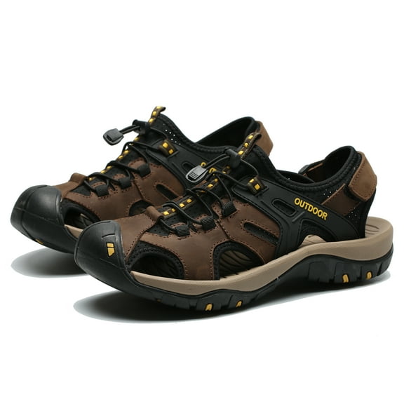 Men's Closed Toe Sandals Outdoor Hiking Non-Slip Beach Sandal Sport Waterproof Fisherman Shoes Athletic Comfortable Brown 6