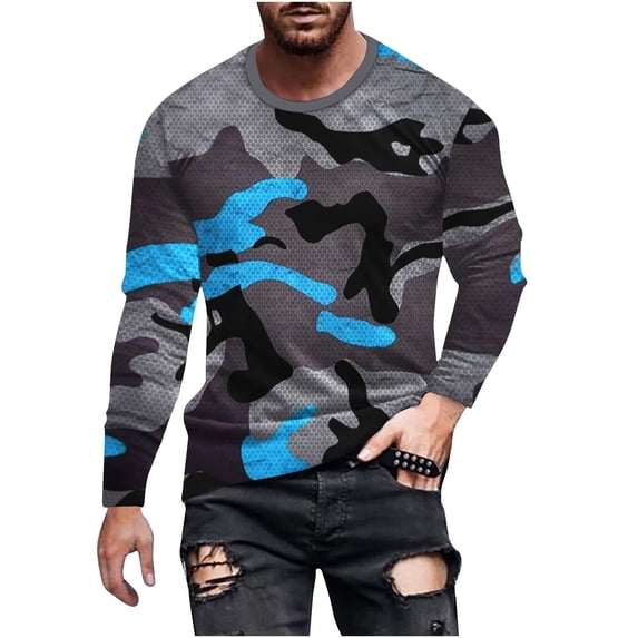Men's Clothes Crew Neck Printed Pullover Plus Size Long Sleeve Shirt Winter Casual Loose Tops