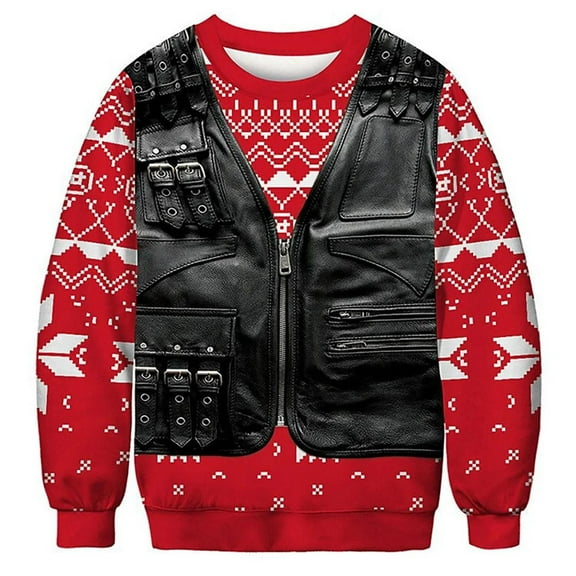 Men's Clothing Christmas Day 3D Digital Printing Casual Men's Loose Trendy Sweatshirt Zipper Sweatshirt Chest Hair Sweater Pullover J Doe Style Sweatpants Jacket Men Oversized Workout Sweater Red XL