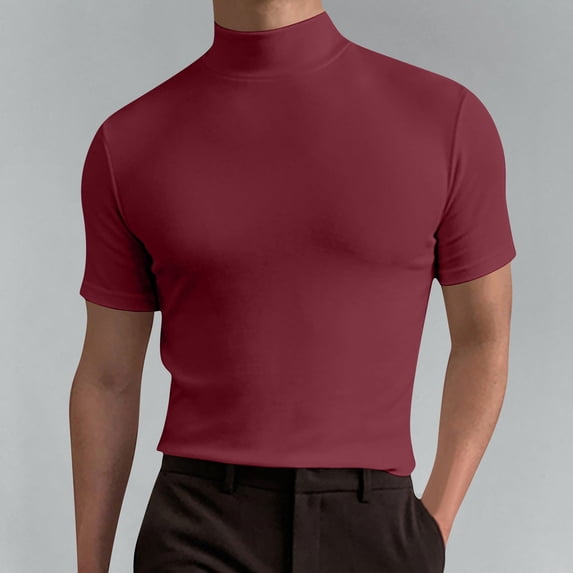 Men's Clothing Dgankt Mens Shirts Mens T Shirt Short Sleeve Basic Mock Turtleneck Slim Fit Undershirt Pullover Thermal Solid Tops