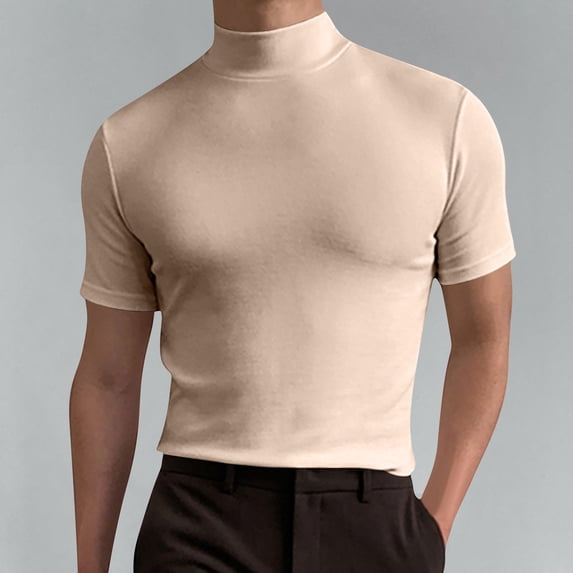 Men's Clothing Dgankt Mens Undershirts Mens T Shirt Short Sleeve Basic Mock Turtleneck Slim Fit Undershirt Pullover Thermal Solid Tops