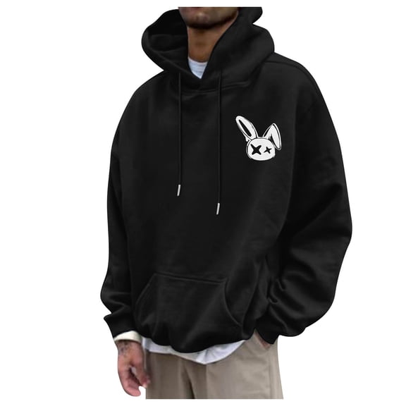 Men's Clothing Hoodie Men's Waffle-Knit Hooded Pullover Sweater Solid Color Hoodie with Adjustable Drawstrings