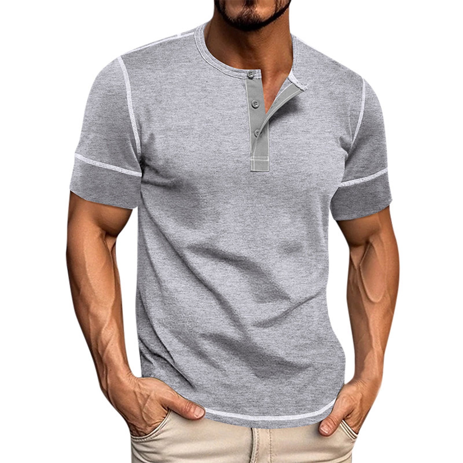 Men's Clothing Male Spring Short Sleeve Solid Color Letter Stripe ...