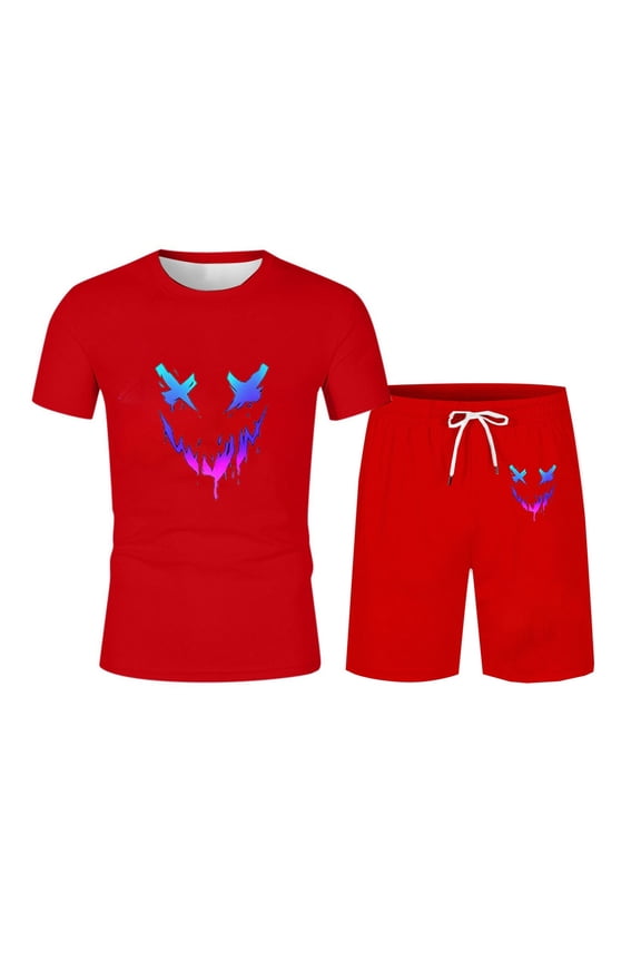 Men's Clothing Men's Casual Suits Summer Loose Fit Printed Design Comfortable Stretchy Fabric Daily Wear T Shirt Running Suit Men Halloween Suit Formal Men Wool Jacket Silk Mens Bathing Suits S Red M