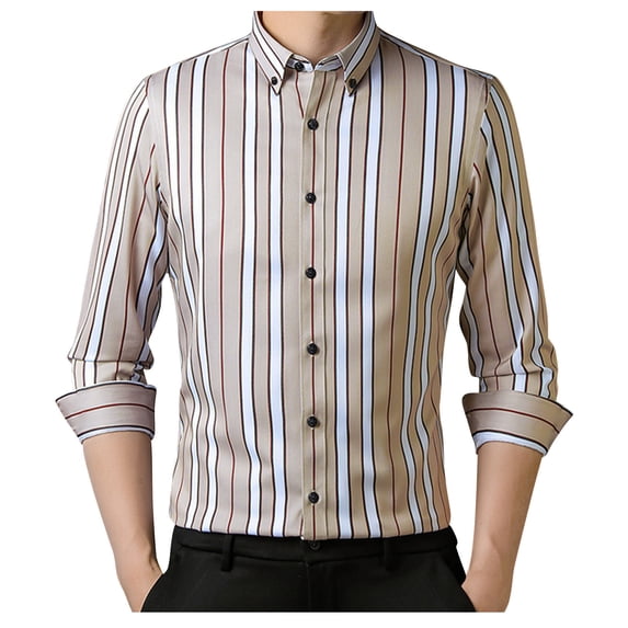 Men's Clothing Men's Stylish Vertical Striped Dress Shirt Long Sleeve Button Down Work Blouses Regular Fit Formal Business Shirts
