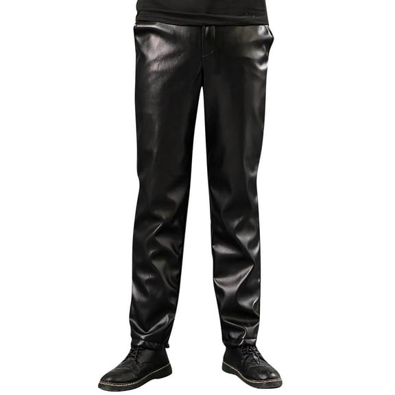 Men's Clothing Mens Slim Fitting Leather Pants Leggings Tight Elastic Warm Kneepad Trend Motorcycle Leather Pants Gray M