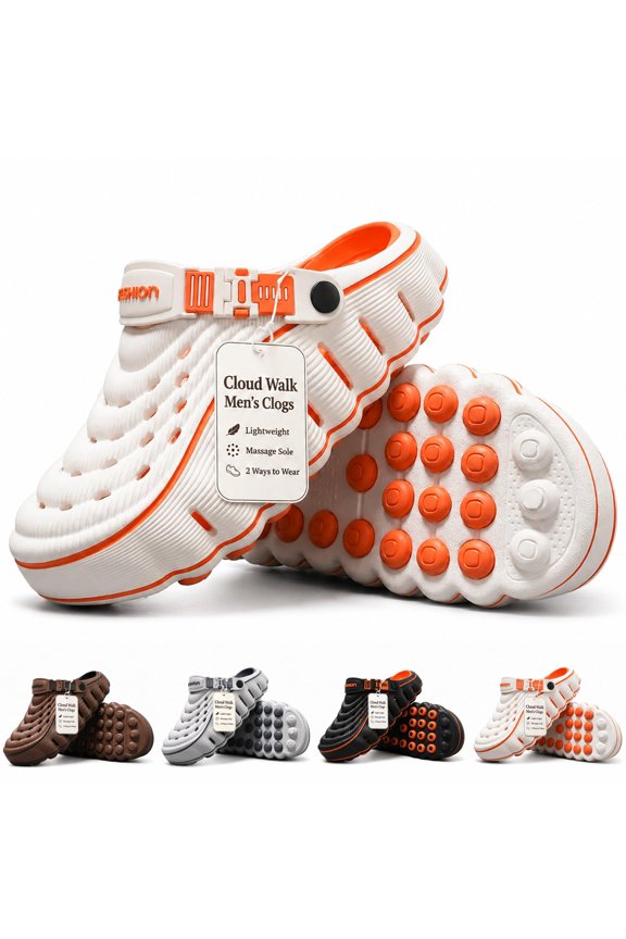 Men's Cloud Clogs Walk with Arch Support | Lightweight EVA 3D Performance Cloud Clogs with Soft Nubs Massage Sole, Non-Slip Waterproof Summer Sandals