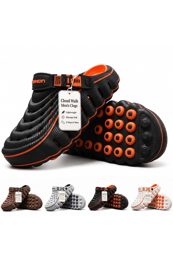 Men's Walk with Arch Support | Lightweight EVA 3D Performance Cloud Clogs with Soft Nubs Massage Sole, Non-Slip Waterproof Summer Sandals