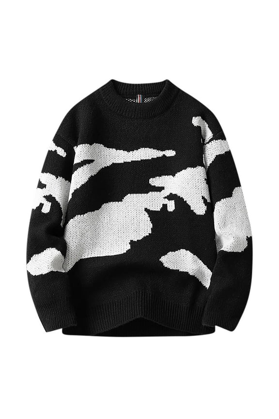 Men's Cloud Graphic Loose Crewneck Sweaters, Casual Long Sleeve Pullover Knit Sweaters Thermal Tops