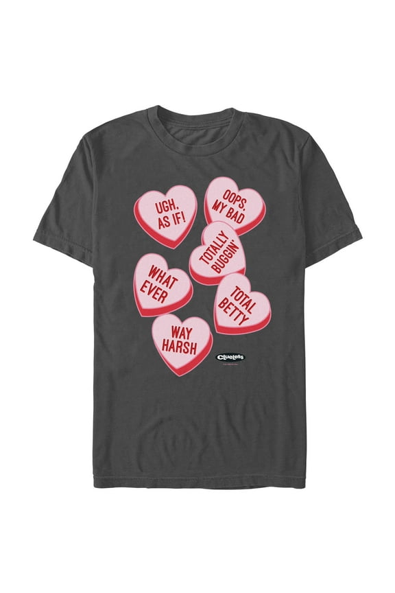 Men's Clueless Candy Hearts Graphic Tee Charcoal Large