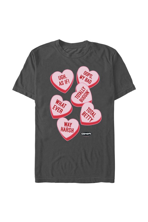 Men's Clueless Candy Hearts Graphic Tee Charcoal Small