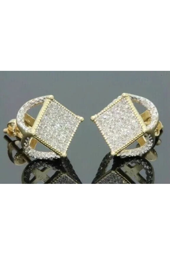 Men's Cluster 2.00Ct Round Cut Lab Created Diamond Stud Earring's Solid 14K Yellow Gold Plated Silver