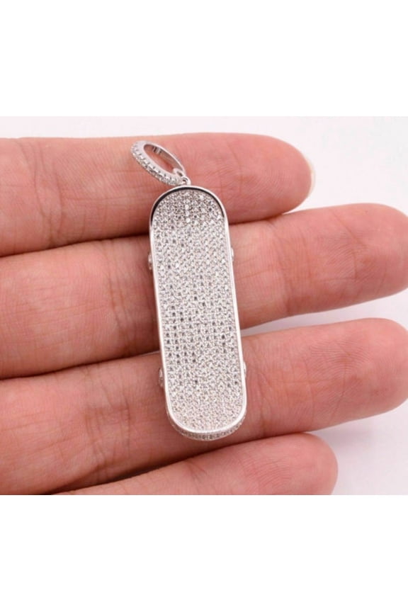 Men's Cluster Custom Pendant 2 Ct Round Cut White Moissanite 14K White Gold Plated