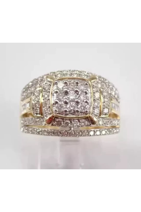 Men's Cluster Engagement Ring Real 14k Yellow Gold Plated Silver 3 Ct Round Cut VVS1/D Diamond