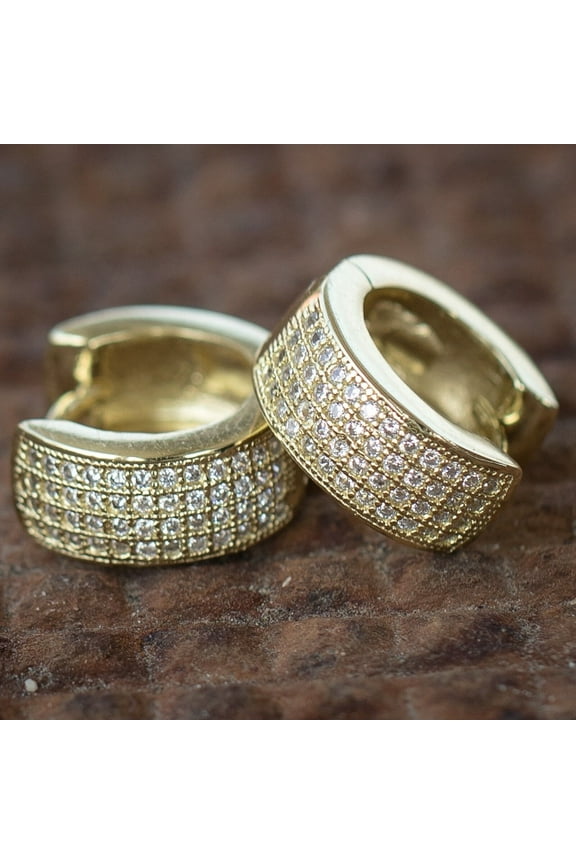 Men's Cluster Hoop Earring in 14K Yellow Gold Plated Round Cut Diamond