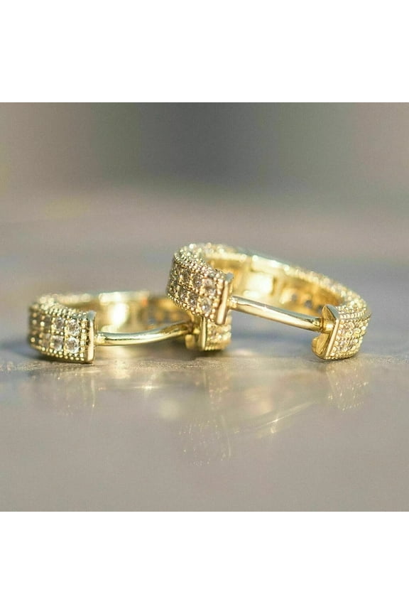 Men's Cluster Hoop Earrings 14K Yellow Gold Plated 1.21ct Round Cut Diamond