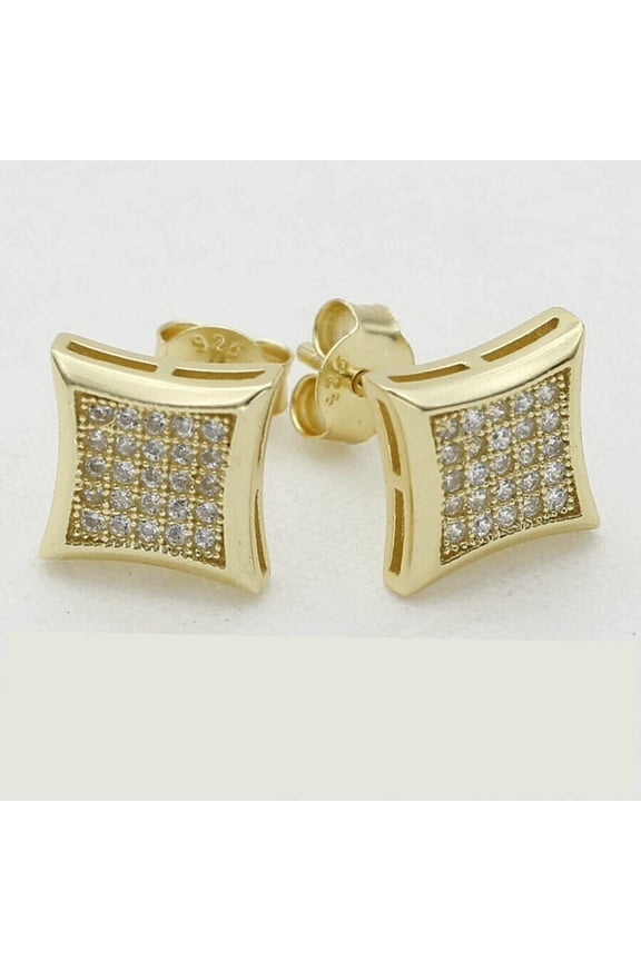 Men's Cluster Screw Back Earrings 2.00Ct Round Cut Lab Created Diamond Stud Earring's Solid 14K Yellow Gold Plated Silver