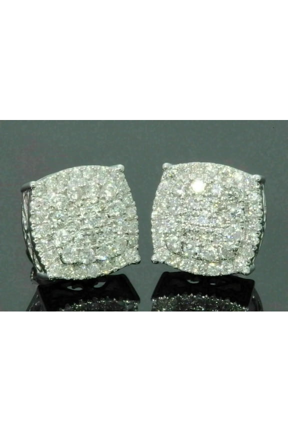 Men's Cluster Stud Earrings 2.00Ct Round VVS1/D Cut Lab Created Diamond 925 Sterling Silver 14K White Gold Plated Silver