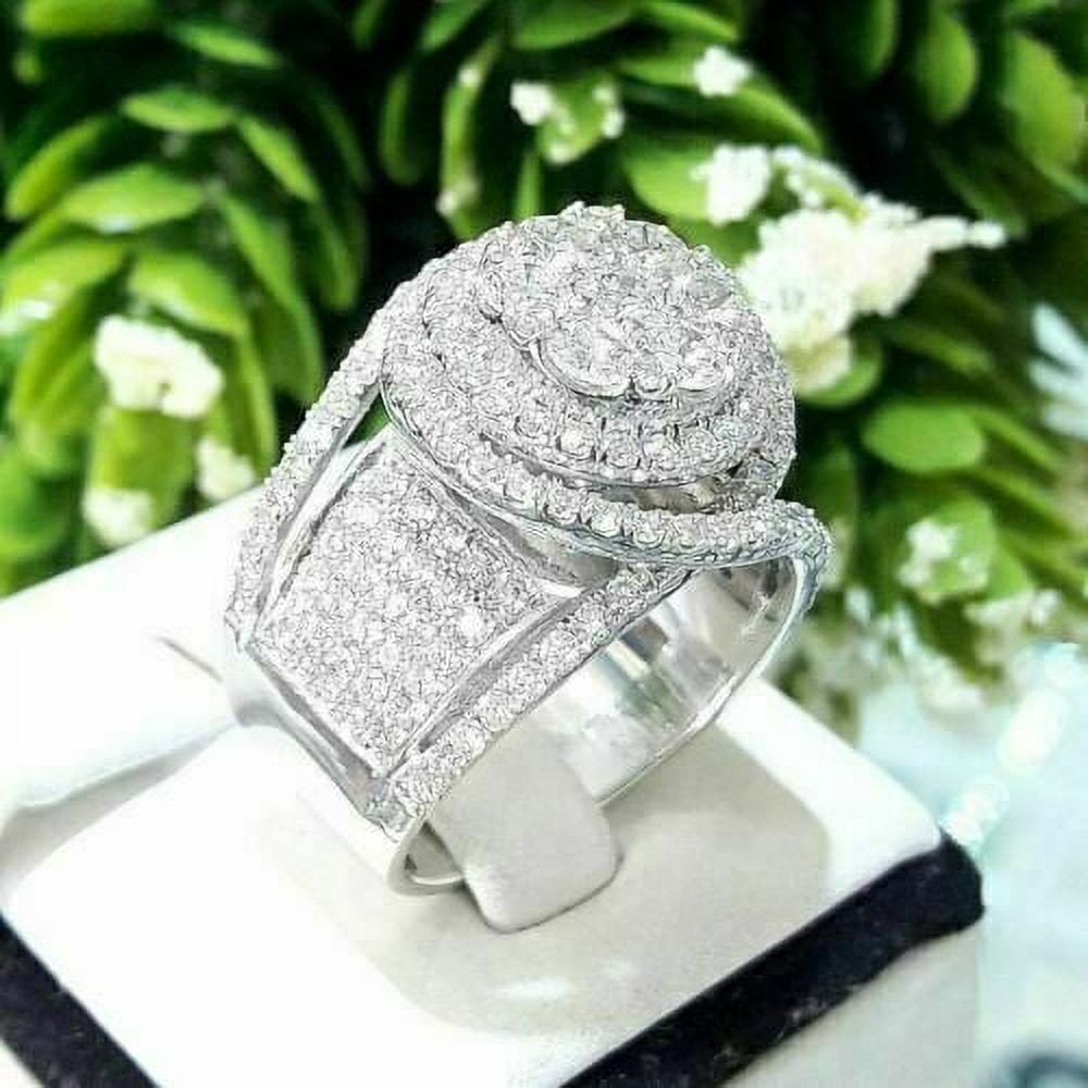 PASO JEWELS Men's Cluster Wedding Ring Solid 14K White Gold 1.50 Ct Round Cut VVS1/D Real Moissanite
