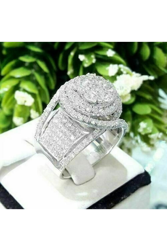 Men's Cluster Wedding Ring Solid 14K White Gold 1.50 Ct Round Cut VVS1/D Real Moissanite