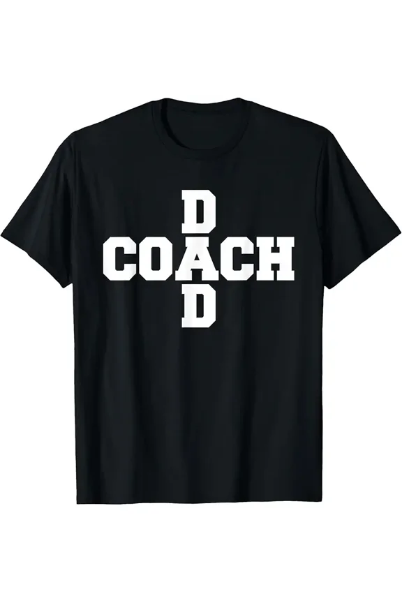 Men's Coach Dad Crossword T-Shirt Funny Sports Father's Day Gift Athletic Tee Retro Style Black