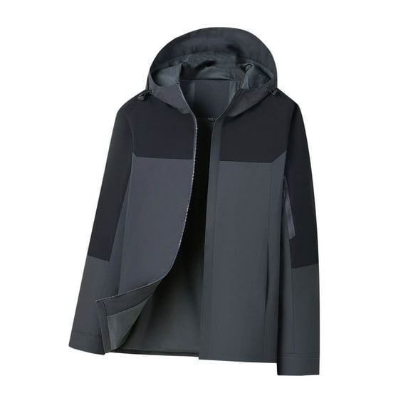 Men's Coat Color Block Workwear Hooded Long Sleeves Zipper Outwear Loose Casual Jacke