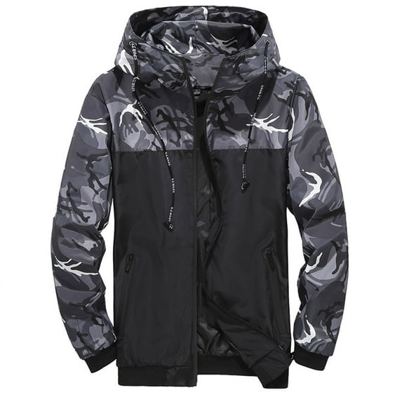 Men's Coat for Men Fashion Winter Camouflage Colorblock Hooded Jacket Men's Winter Coats for Man Zipper Cardigan Jacket Mens Winter Jackets with Hood Large Men Winter Coats Coats And Jackets gifts