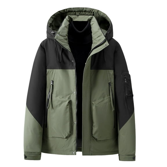 Men's Coat, Men's Winter Colour Blocking Outdoor Sports Casual Style Warm Thickened Coat for Cold Weather and Comfort ,Men's Winter Fashion,Color:Green,Size:4XL