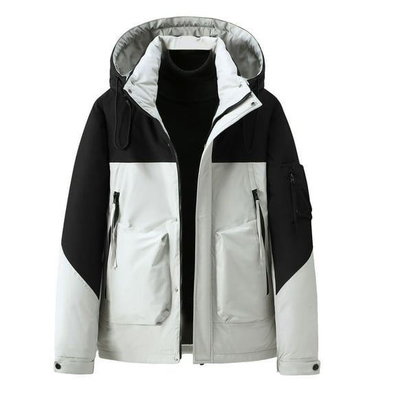 Men's Coat, Men's Winter Colour Blocking Outdoor Sports Casual Style Warm Thickened Coat for Cold Weather and Comfort ,Men's Winter Fashion,Color:White,Size:XXL