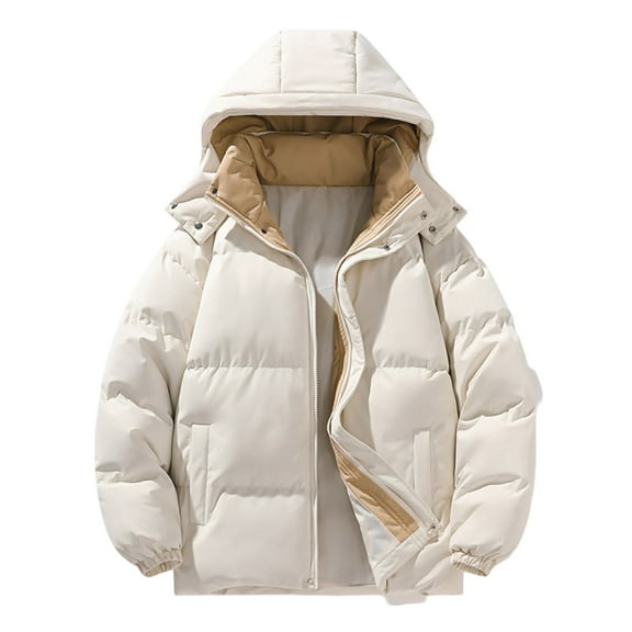 Men's Coat, Men's Winter Thermal Padded Coat for Cold Weather Windproof Outdoor Loose Fit Comfortable Heavy Duty Insulated Jacket ,Men's Winter Fashion,Color:White,Size:XL