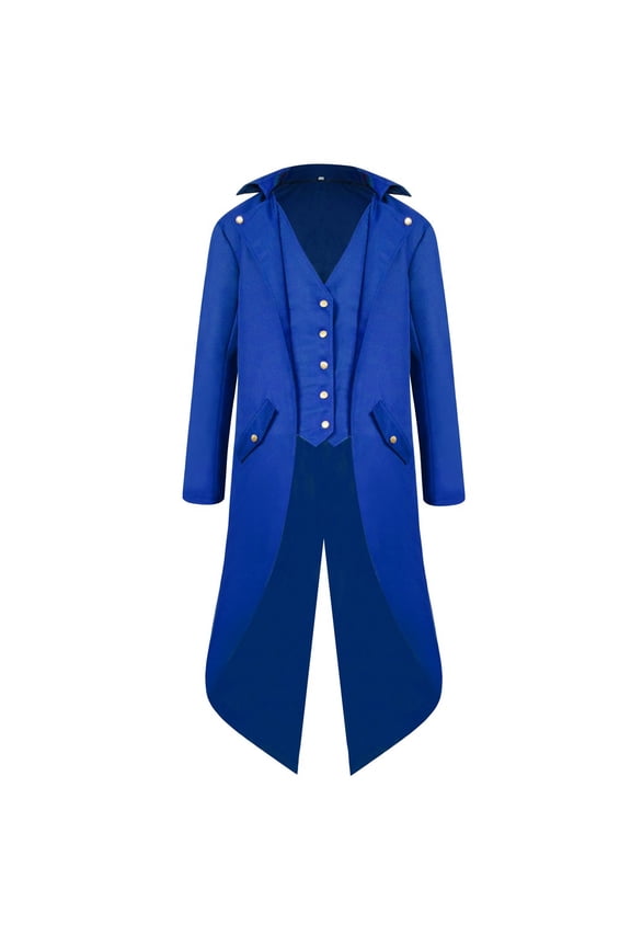 Men's Coat Tailcoat Jacket Gothic Frock Coat Uniform Praty Outwear Blue XL