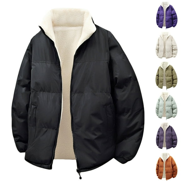 Men's Coat Warm Winter Jacket Casual Faddish Solid Long Sleeves Zipper Stand Collar Outwear Sports Coat Jacket