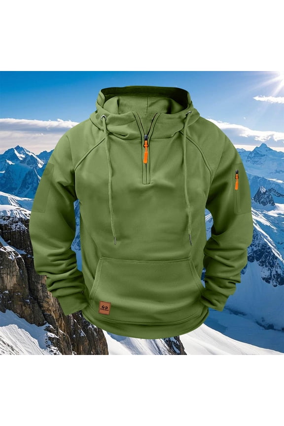 Men's Coat Warm Winter Jacket Hoodie Solid Raglan Pullover Multiple Pockets Half Zipper Sport Hoodie Coat