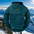 thumbnail image 1 of Men's Coat Warm Winter Jacket Hoodie Solid Raglan Pullover Multiple Pockets Half Zipper Sport Hoodie Coat, 1 of 5