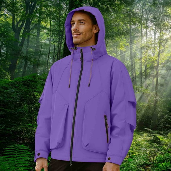 Men's Coat Warm Winter Jacket Men's Solid Color Waterproof Long Sleeved Hooded Workwear With Multiple Pockets Jacket