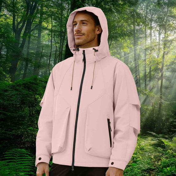 Men's Coat Warm Winter Jacket Men's Solid Color Waterproof Long Sleeved Hooded Workwear With Multiple Pockets Jacket