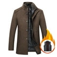 thumbnail image 1 of Men's Coat Warm Winter Jacket Mid Length Casual Stand Collar Solid Color Side Slit Pocket Cardigan Jacket Outwear, 1 of 5