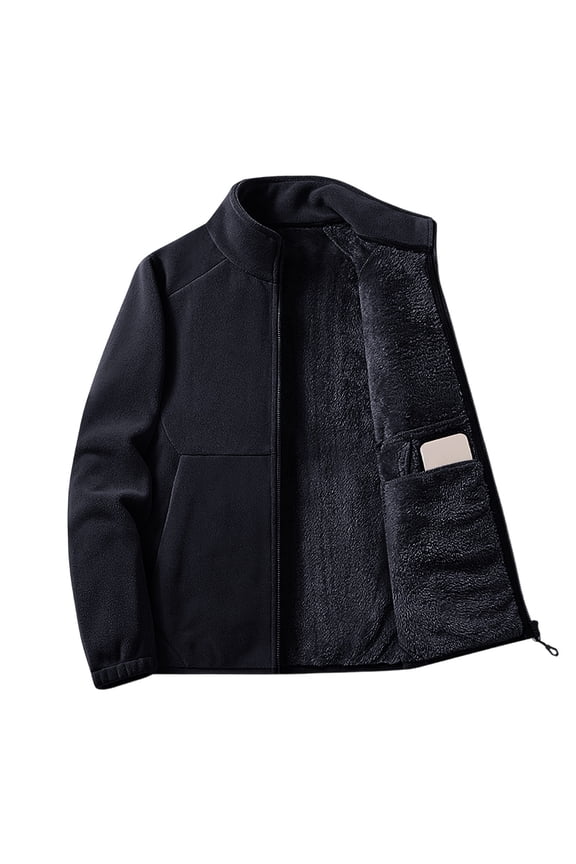 Men's Coat Warm Winter Jacket Solid Color Cardigan With Stand Up Collar And Thick Warm Fleece Jacket Top